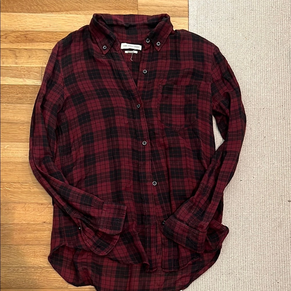 Red and Black Plaid Button-Up Shirt